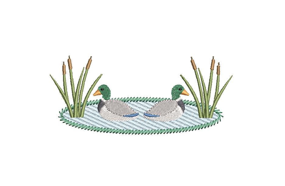 Mallard Ducks Reeds Cattails in a Pond, for Machine Embroidery, 5 Sizes PES++ Incl Digital Instant Download