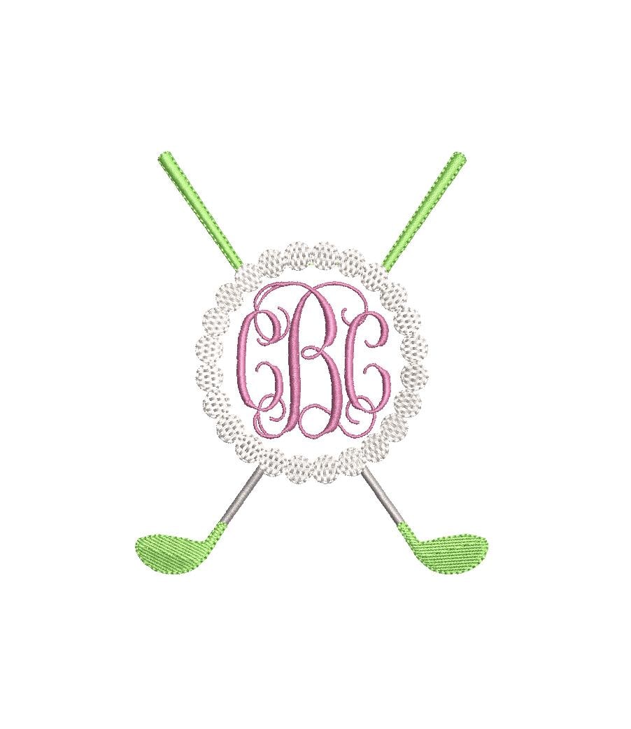 Golf Clubs & Balls Circle Monogram Frame for Machine Embroidery, 7 Sizes PES DST JEF++ Incl Digital Instant Download