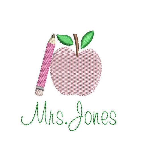 Apple & Pencil Embroidery Design: Back to School Motif (PES++ Digital Download, 3 Sizes)