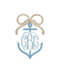 Anchor & Rope Embroidery Design: Nautical Split Monogram Bow Frame (Digital Download, PES++)