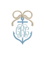 Anchor & Rope Embroidery Design: Nautical Split Monogram Bow Frame (Digital Download, PES++)