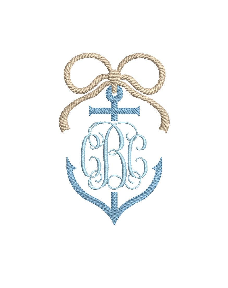 Anchor & Rope Embroidery Design: Nautical Split Monogram Bow Frame (Digital Download, PES++)