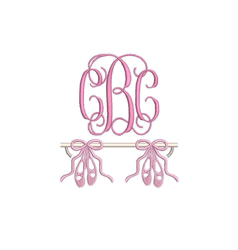 Ballerina Bar Slippers Embroidery Design: Machine Embroidery Monogram Frame (Digital Download, PES++)