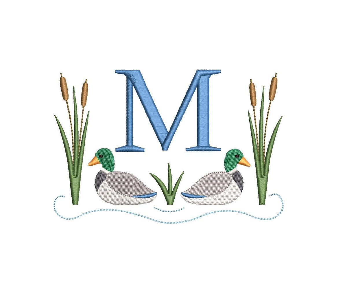 Mallard Ducks Cattails Reeds Pond Monogram Frame Design, for Machine Embroidery, 6 Sizes PES++ Incl Digital Instant Download