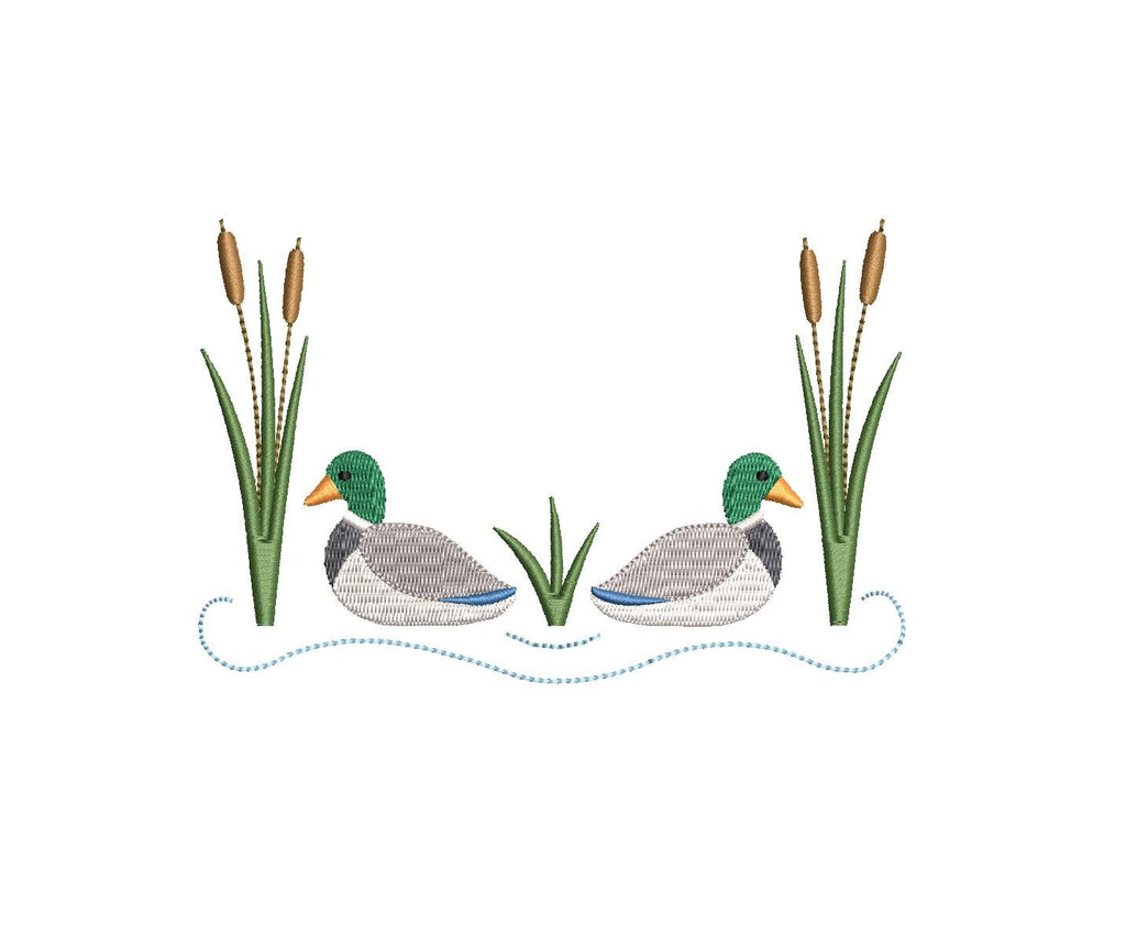 Mallard Ducks Cattails Reeds Pond Monogram Frame Design, for Machine Embroidery, 6 Sizes PES++ Incl Digital Instant Download