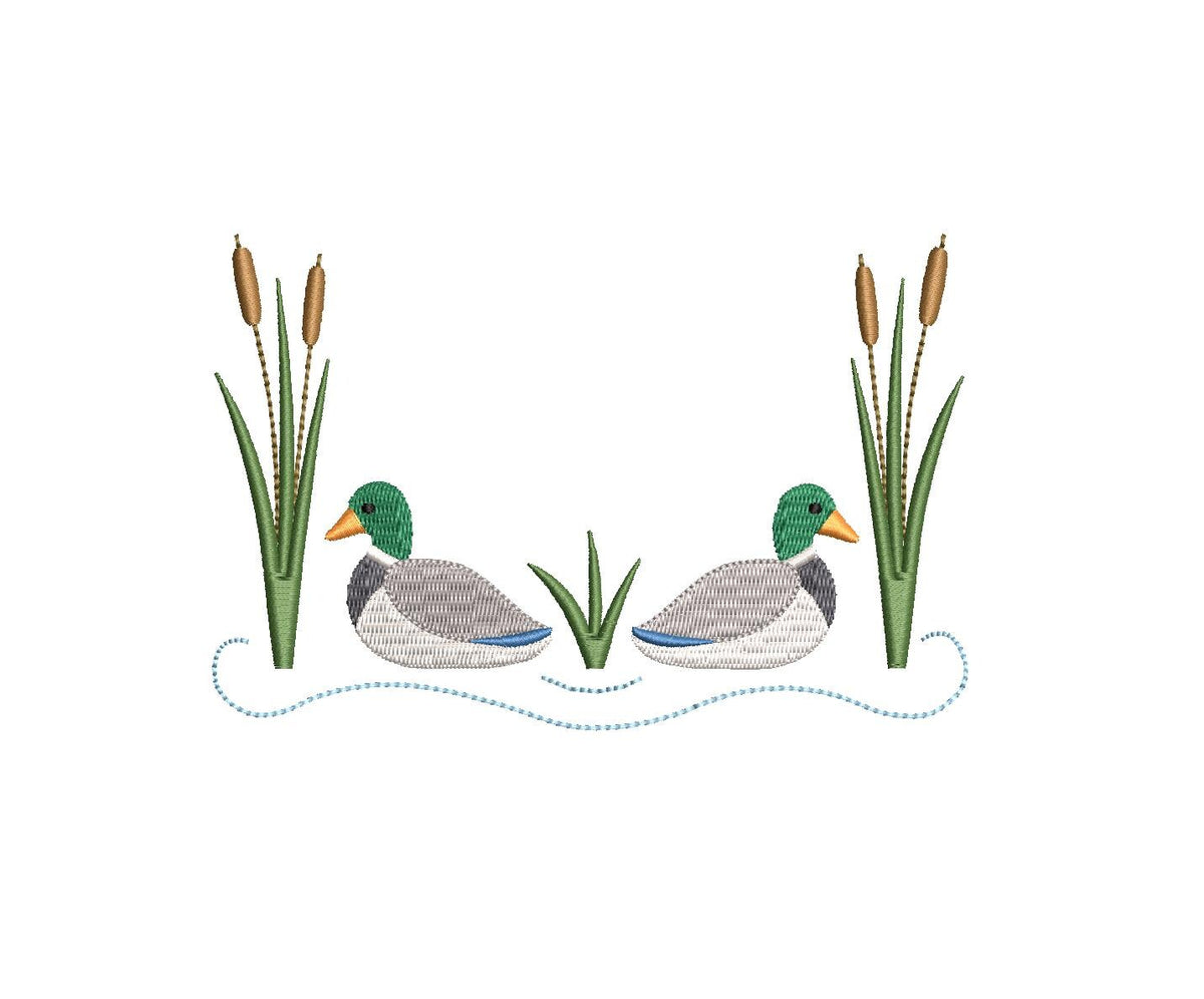 Mallard Ducks Cattails Reeds Pond Monogram Frame Design, for Machine Embroidery, 6 Sizes PES++ Incl Digital Instant Download