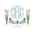 Mallard Ducks Girls Monogram Frame Embroidery Design with Cattails, Reeds (Digital Download, PES++)