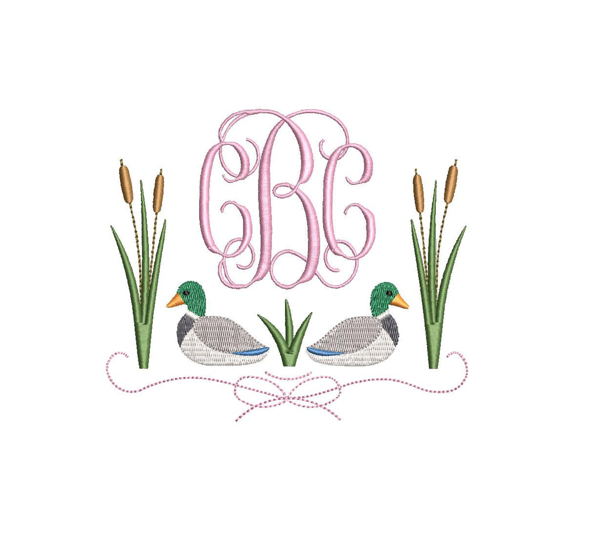 Mallard Ducks Girls Monogram Frame Embroidery Design with Cattails, Reeds (Digital Download, PES++)