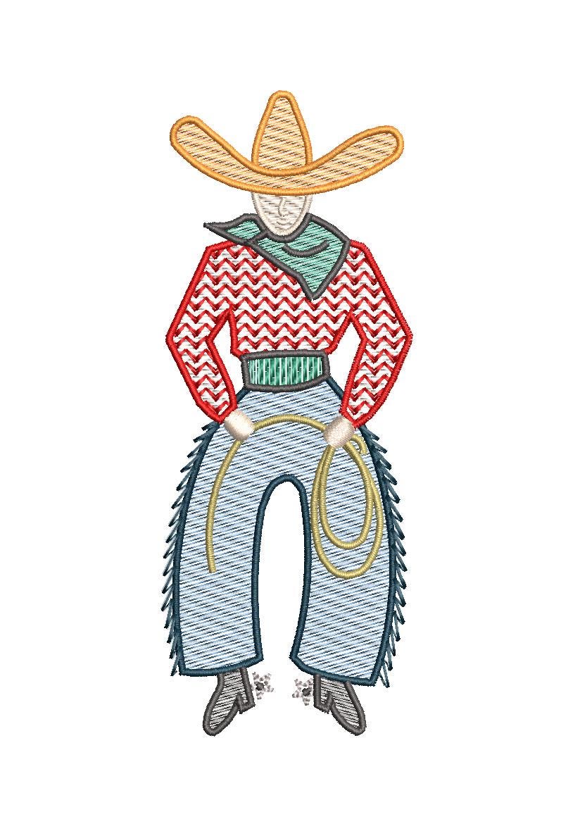 Vintage Cowboy Sketch Embroidery Design: 5 Sizes (PES++ Digital Download)