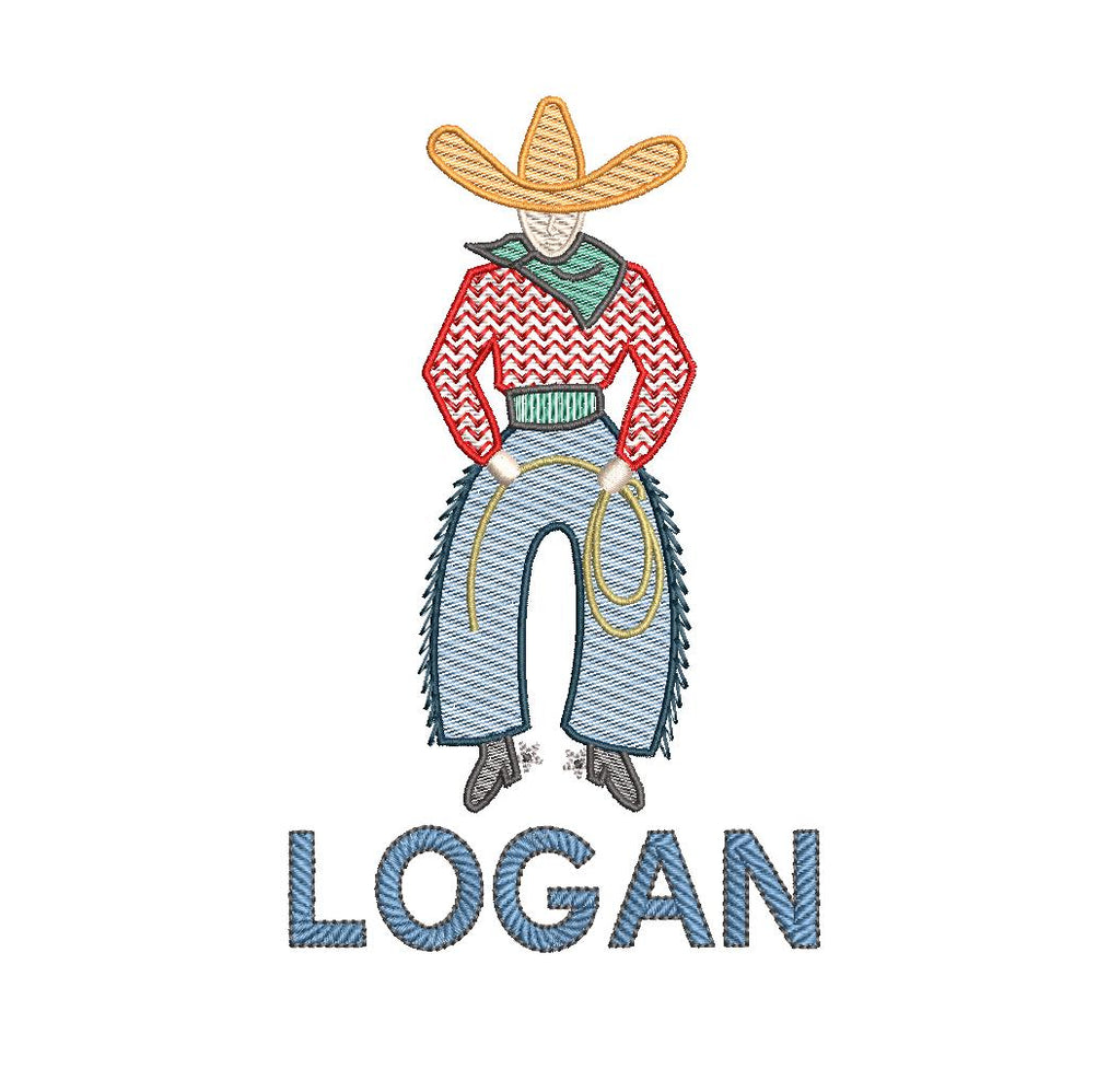 Vintage Cowboy Sketch Embroidery Design: 5 Sizes (PES++ Digital Download)