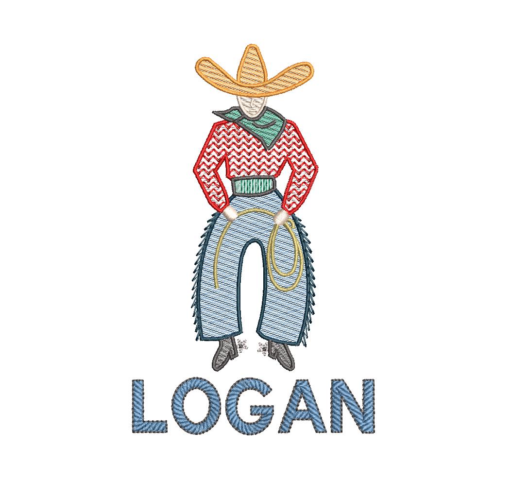 Vintage Cowboy Sketch Embroidery Design: 5 Sizes (PES++ Digital Download)