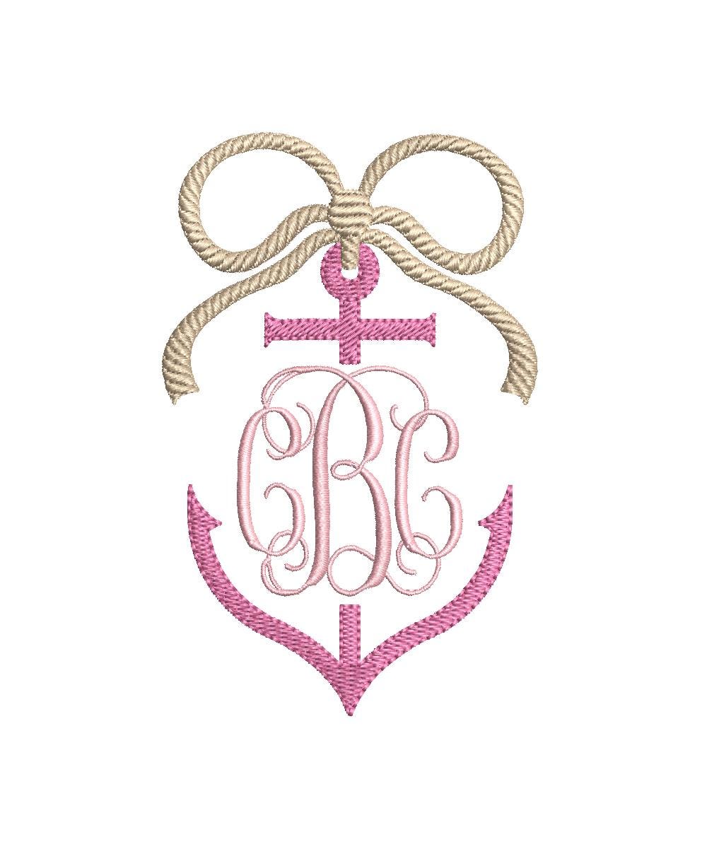Anchor & Rope Embroidery Design: Nautical Split Monogram Bow Frame (Digital Download, PES++)