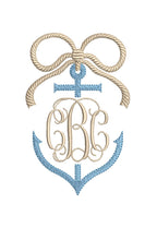 Anchor & Rope Embroidery Design: Nautical Split Monogram Bow Frame (Digital Download, PES++)