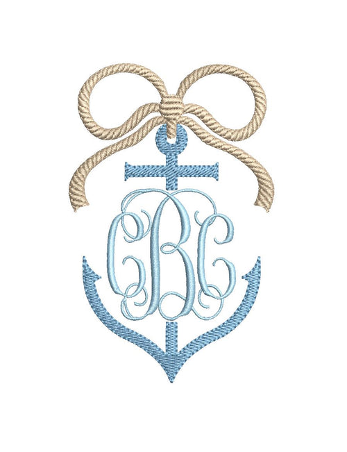 Anchor & Rope Embroidery Design: Nautical Split Monogram Bow Frame (Digital Download, PES++)