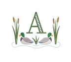 Mallard Ducks Cattails Reeds Pond Monogram Frame Design, for Machine Embroidery, 6 Sizes PES++ Incl Digital Instant Download