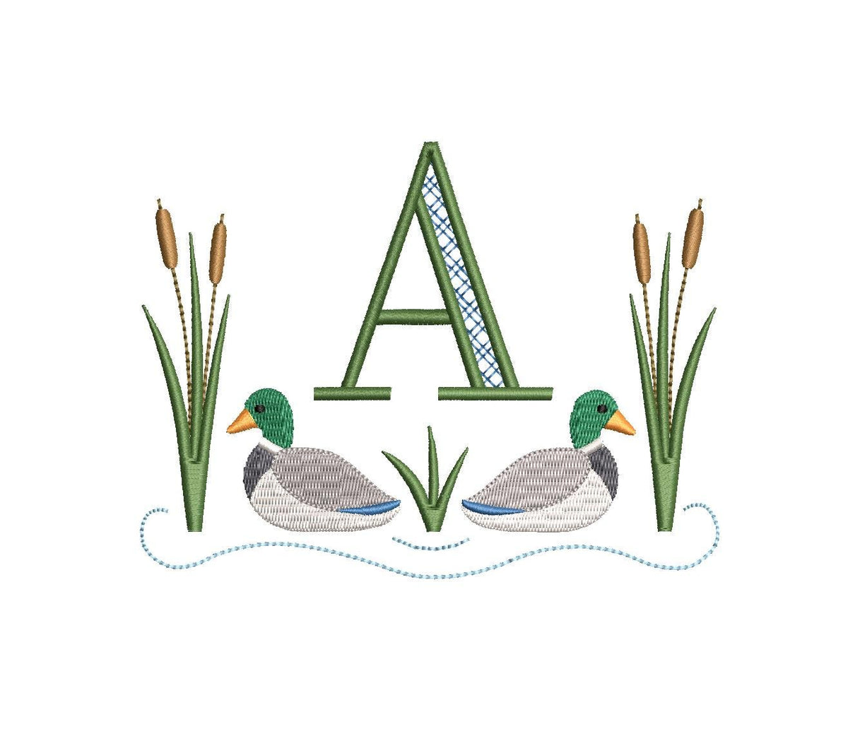 Mallard Ducks Cattails Reeds Pond Monogram Frame Design, for Machine Embroidery, 6 Sizes PES++ Incl Digital Instant Download