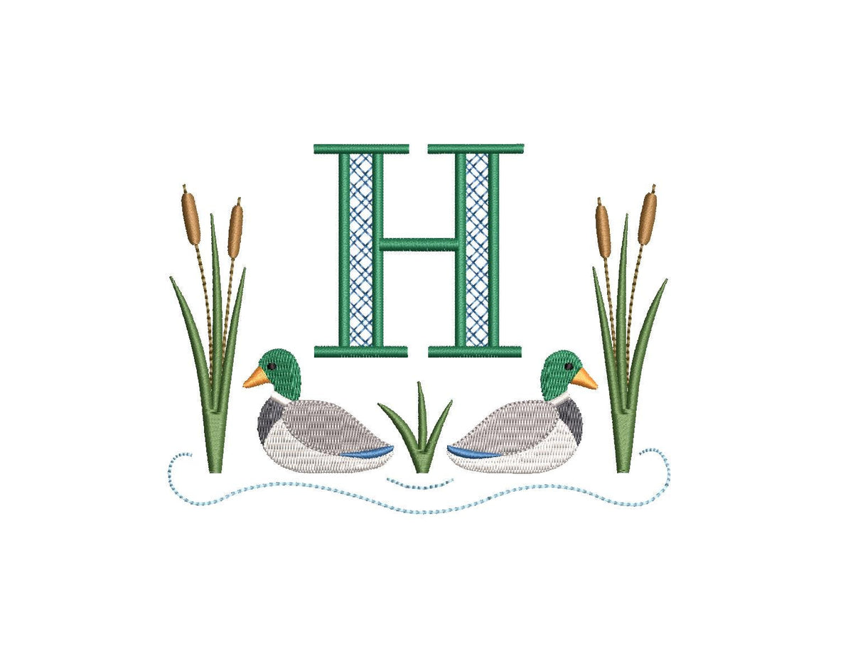 Mallard Ducks Cattails Reeds Pond Monogram Frame Design, for Machine Embroidery, 6 Sizes PES++ Incl Digital Instant Download