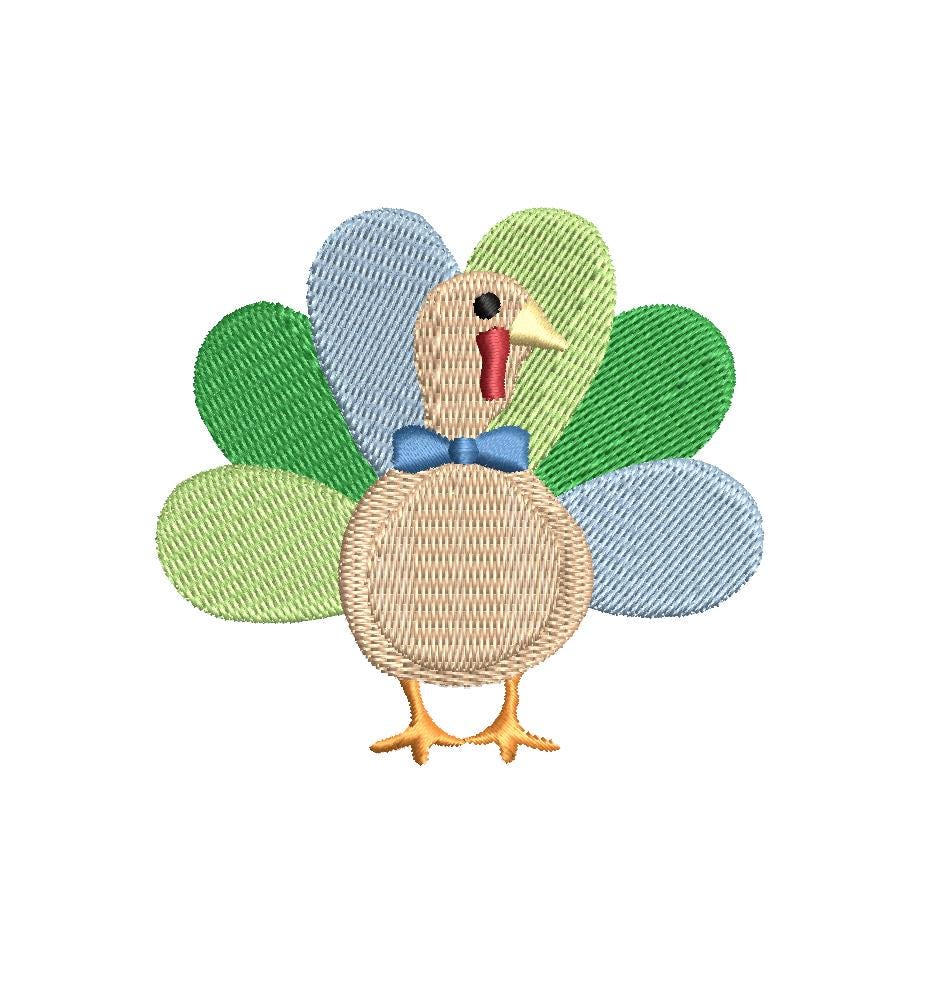 Fall Turkey Embroidery Design: Boy w/ Bow Tie Motif (PES++ Digital Download)