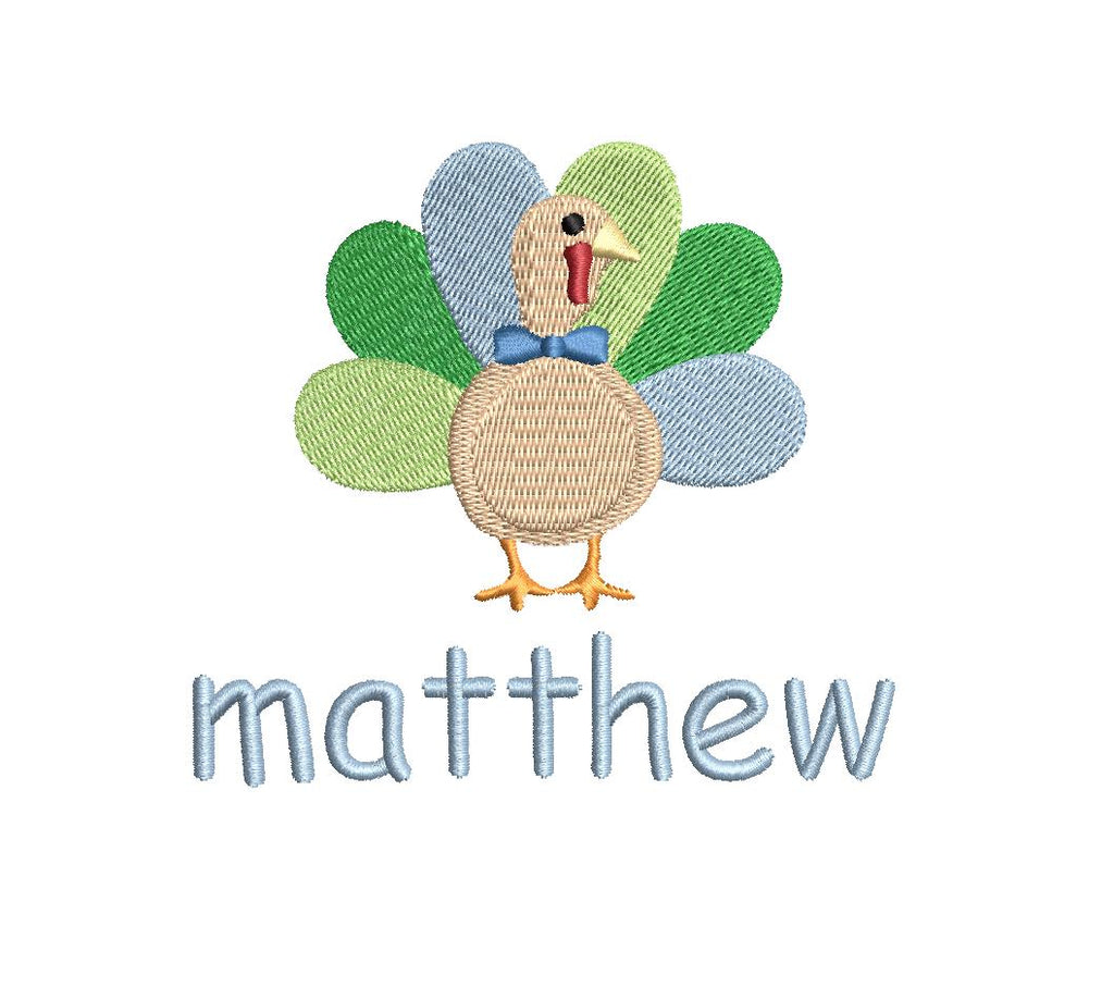 Fall Turkey Embroidery Design: Boy w/ Bow Tie Motif (PES++ Digital Download)