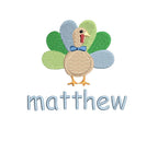 Fall Turkey Embroidery Design: Boy w/ Bow Tie Motif (PES++ Digital Download)