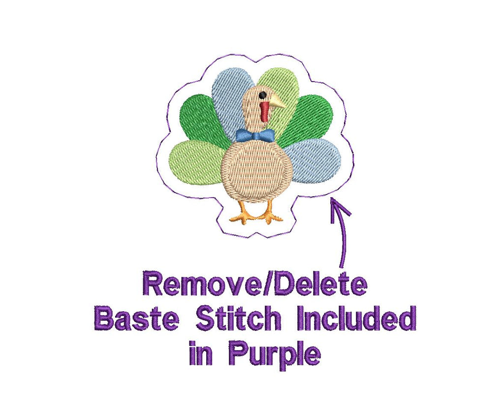 Fall Turkey Embroidery Design: Boy w/ Bow Tie Motif (PES++ Digital Download)