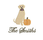 Happy Dog Embroidery Design: Fall Pumpkin, 5 Sizes, PES DST JEF++ Digital Download