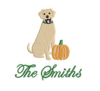 Happy Dog Embroidery Design: Fall Pumpkin, 5 Sizes, PES DST JEF++ Digital Download