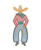 Vintage Cowboy Sketch Embroidery Design: 5 Sizes (PES++ Digital Download)
