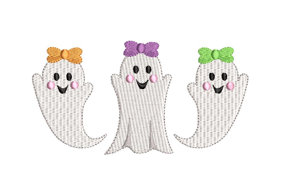 Halloween Ghost Girl Trio Design, for Machine Embroidery, 4 Sizes PES++ Incl Digital Instant Download