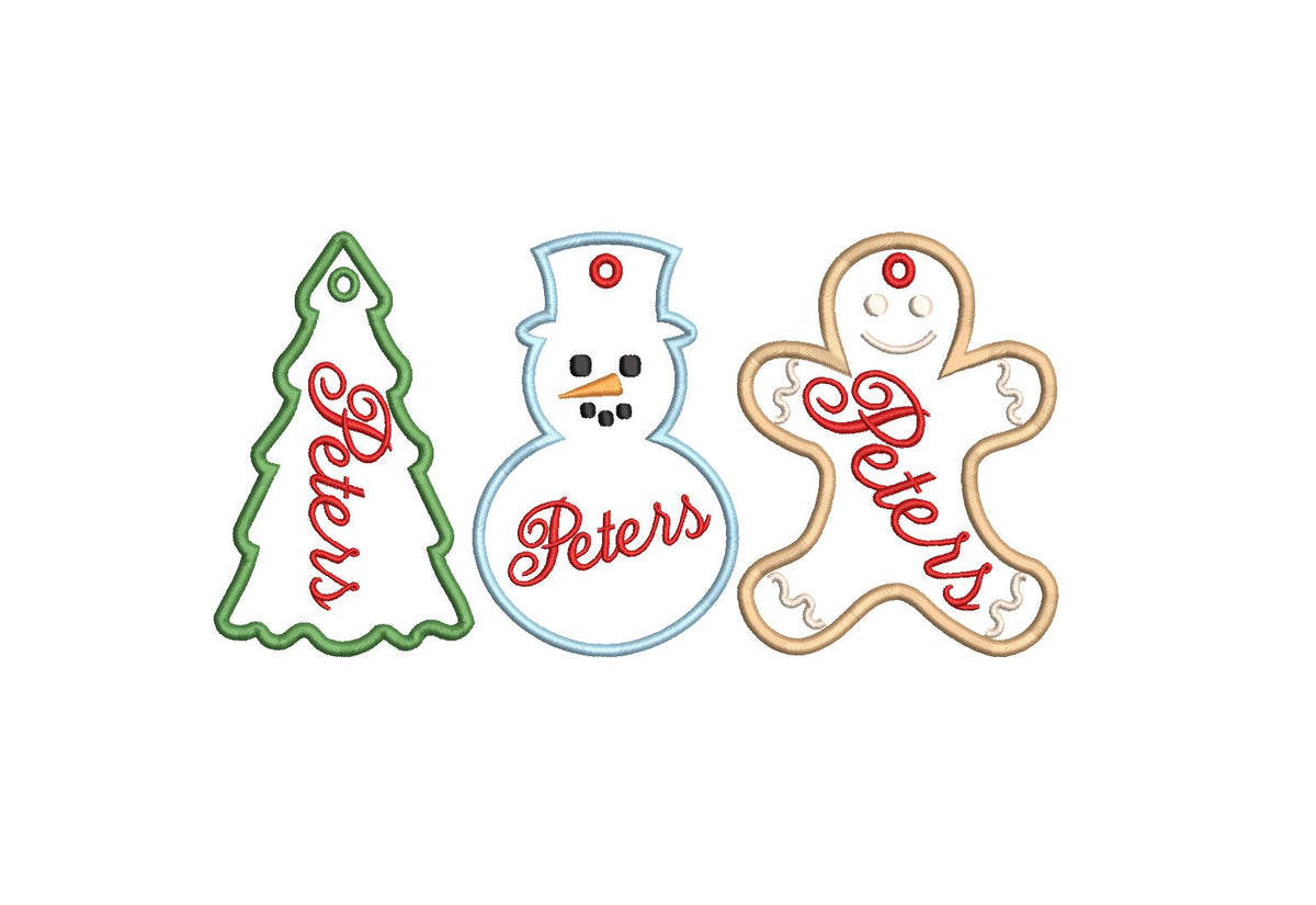 In The Hoop Christmas Applique Gift Tags Ornaments, Set of 3, Machine Embroidery Designs, 5 Sizes Each, PES DST JEF Incl Digital Download