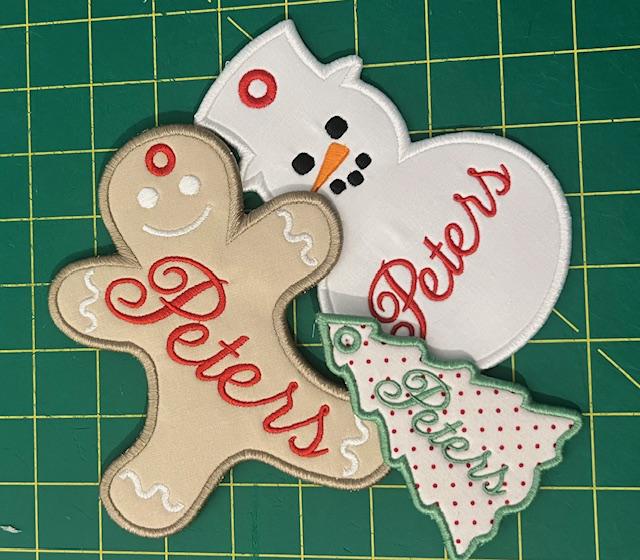 In The Hoop Christmas Applique Gift Tags Ornaments, Set of 3, Machine Embroidery Designs, 5 Sizes Each, PES DST JEF Incl Digital Download