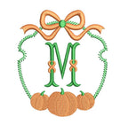 Pumpkin Trio Monogram or Name Frame with Bow, Machine Embroidery Design, 5 Sizes, PES DST JEF Incl Digital Instant Download