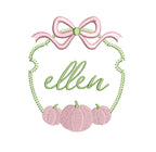 Pumpkin Trio Monogram or Name Frame with Bow, Machine Embroidery Design, 5 Sizes, PES DST JEF Incl Digital Instant Download