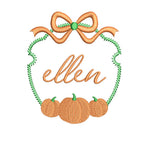Pumpkin Trio Monogram or Name Frame with Bow, Machine Embroidery Design, 5 Sizes, PES DST JEF Incl Digital Instant Download