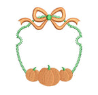Pumpkin Trio Monogram or Name Frame with Bow, Machine Embroidery Design, 5 Sizes, PES DST JEF Incl Digital Instant Download