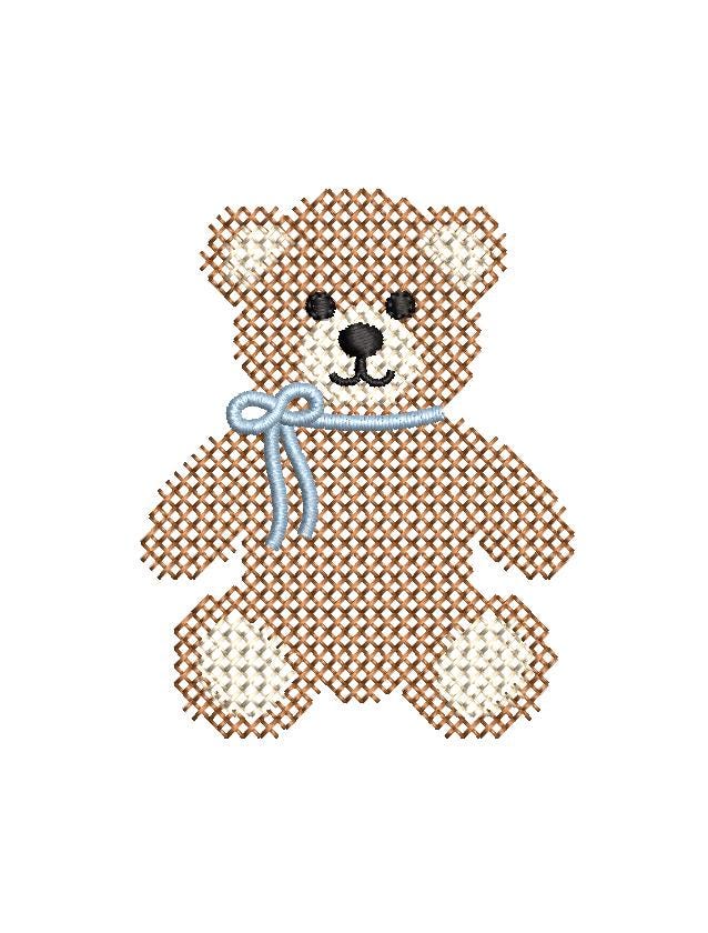 Cross Stitch Teddy Bear, Machine Embroidery Design, 5 Sizes, PES DST+++ Incl Digital Instant Download