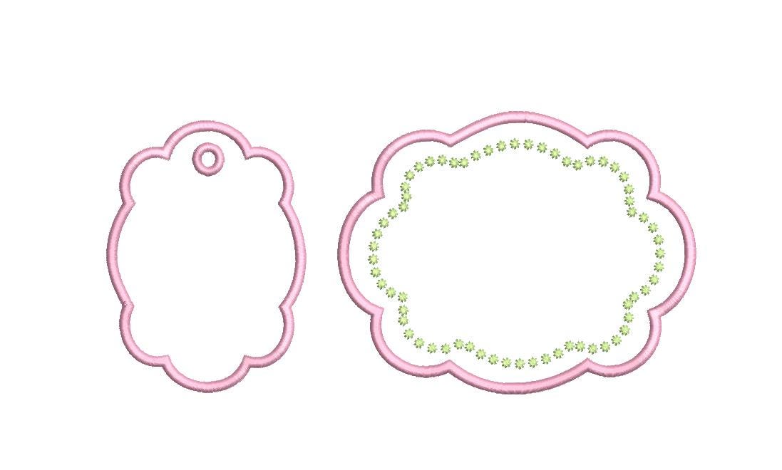 In The Hoop Satin Applique Scalloped Name Card & Bag Tag Set, for Machine Embroidery, 3 Sizes PES++ Incl Digital Instant Download