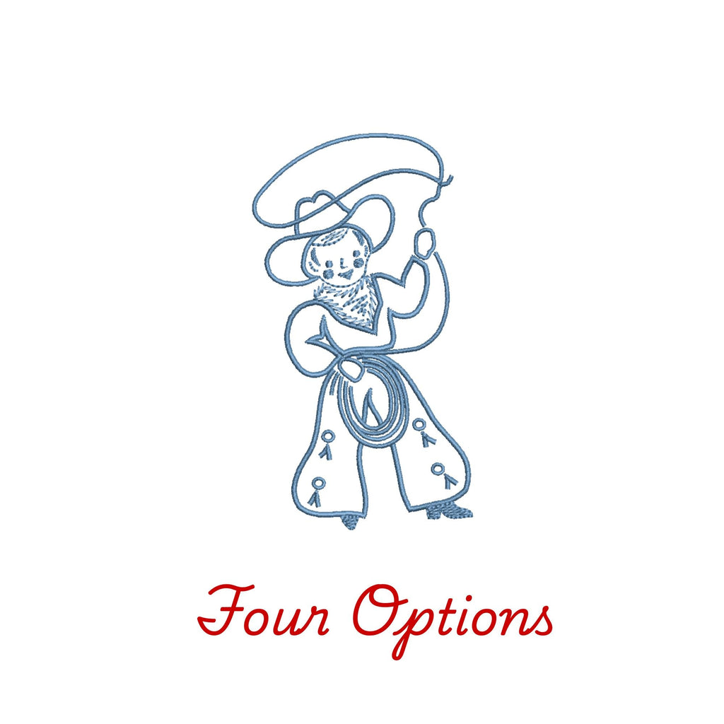 Vintage Cowboy Kid Embroidery Machine Design Set, Four Options, 3 Sizes PES DST JEF++ Incl Digital Instant Download