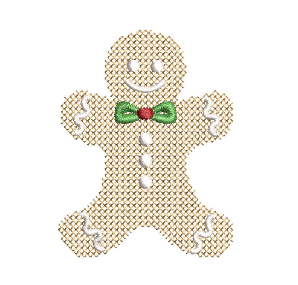 Cross Stitch Gingerbread Man, Machine Embroidery Design, 5 Sizes, PES DST+++ Incl Digital Instant Download