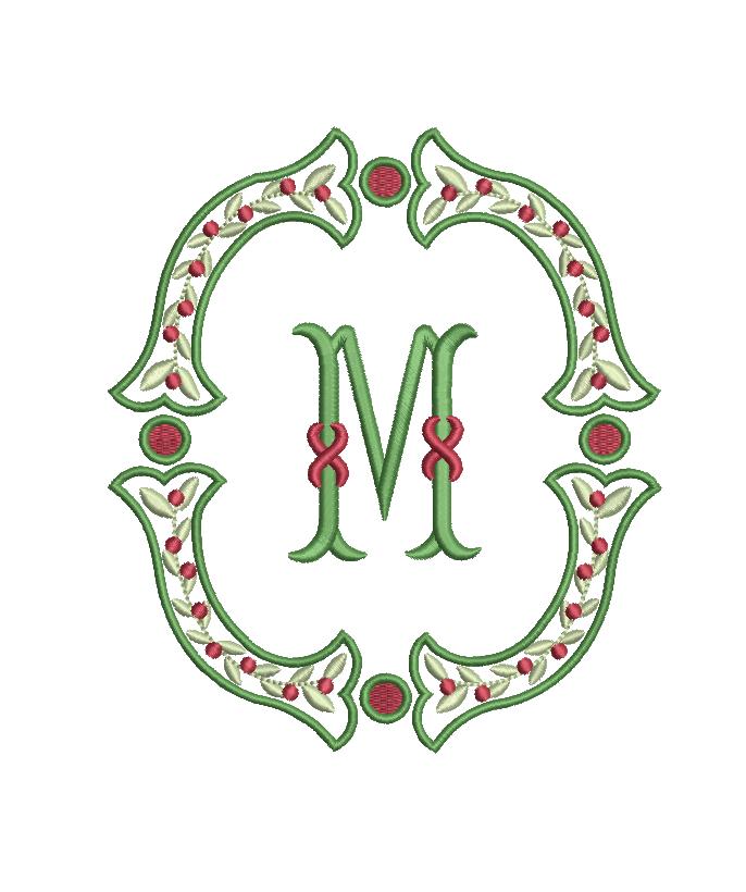 Christmas Fishtail Satin Outline & Vine Monogram Frame, Machine Embroidery Design, 5 Sizes, PES DST+++ Incl Digital Instant Download