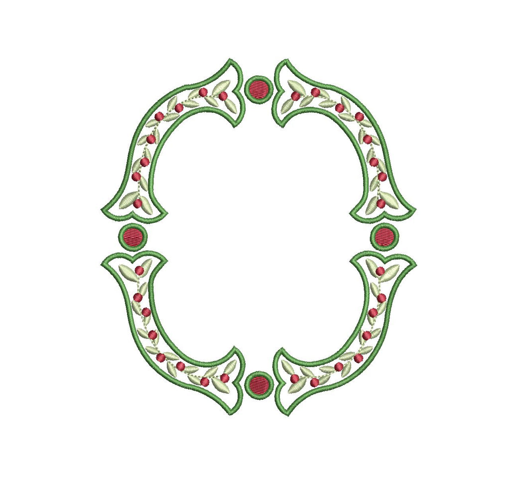 Christmas Fishtail Satin Outline & Vine Monogram Frame, Machine Embroidery Design, 5 Sizes, PES DST+++ Incl Digital Instant Download