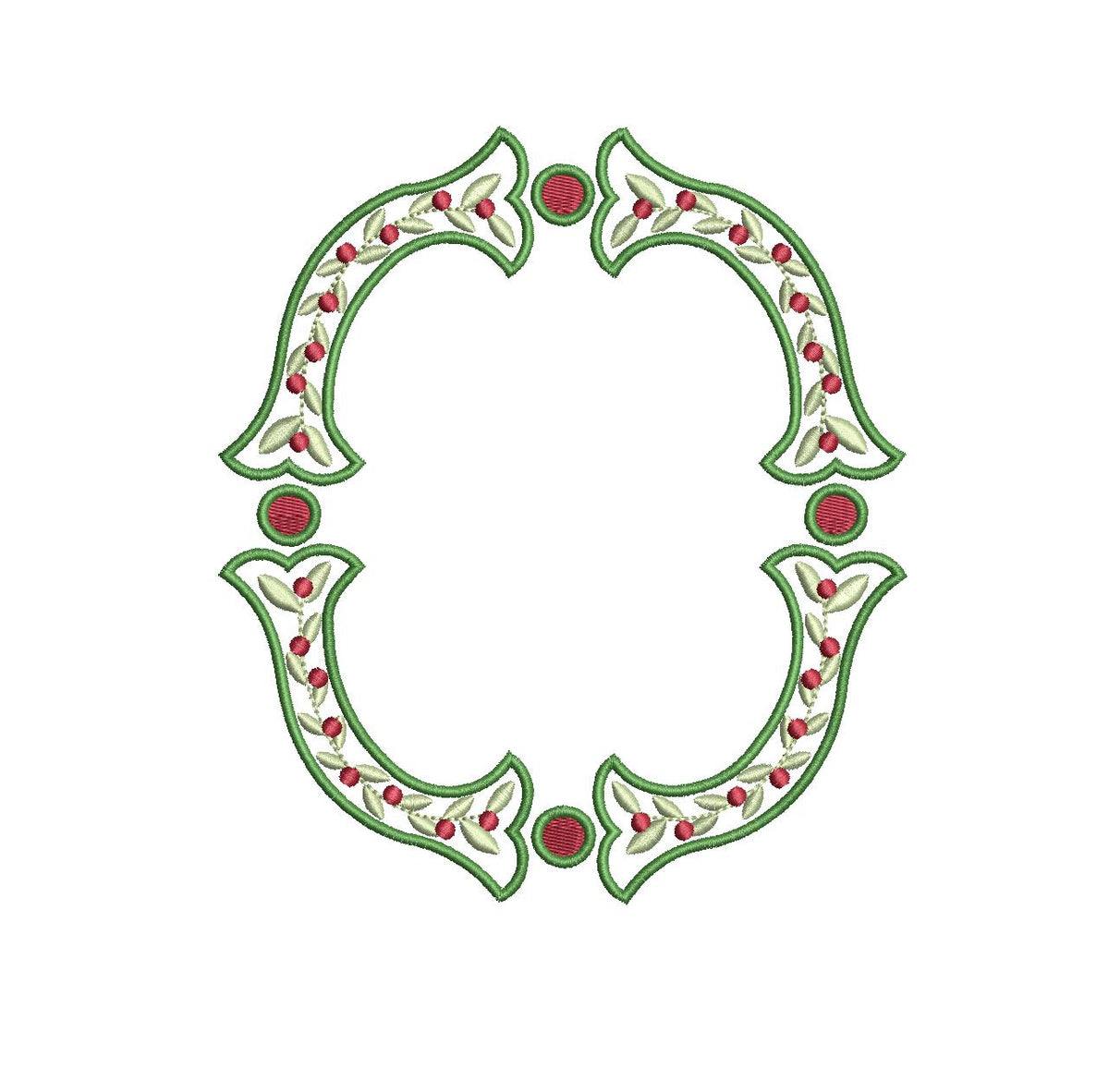 Christmas Fishtail Satin Outline & Vine Monogram Frame, Machine Embroidery Design, 5 Sizes, PES DST+++ Incl Digital Instant Download