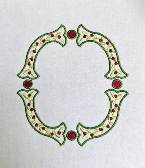 Christmas Fishtail Satin Outline & Vine Monogram Frame, Machine Embroidery Design, 5 Sizes, PES DST+++ Incl Digital Instant Download