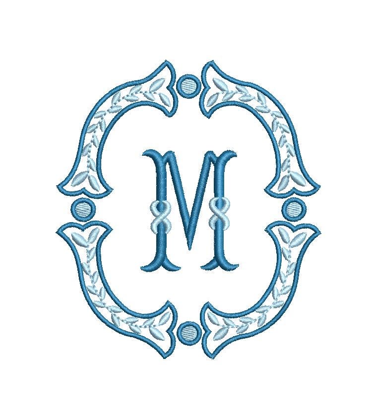Fishtail Satin Outline & Vine Monogram Frame, Machine Embroidery Design, 7 Sizes, PES DST+++ Incl Digital Instant Download
