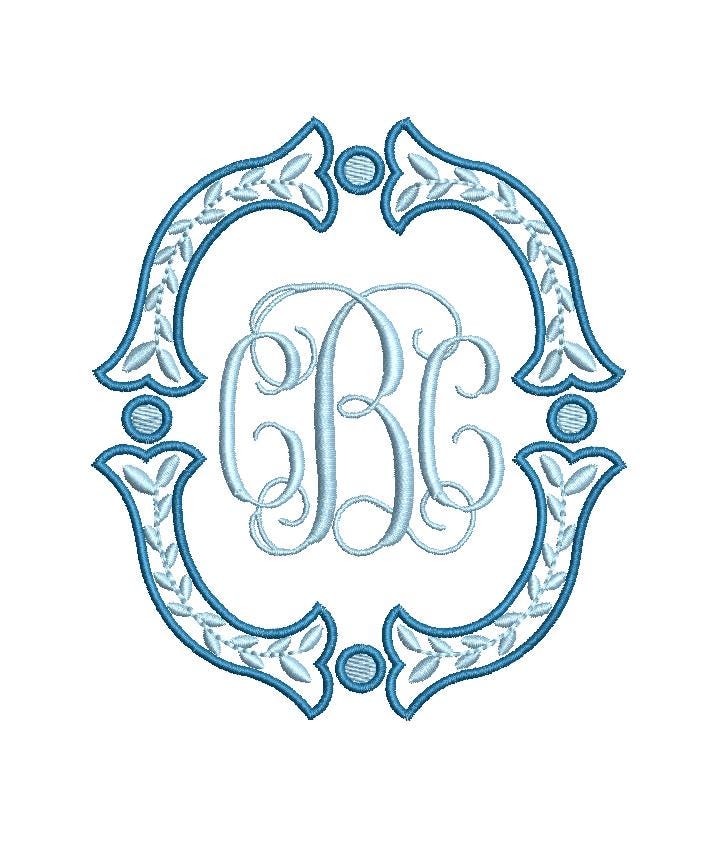 Fishtail Satin Outline & Vine Monogram Frame, Machine Embroidery Design, 7 Sizes, PES DST+++ Incl Digital Instant Download
