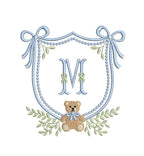 Teddy Bear Crest with Bows Ivy Greenery Monogram Frame, Machine Embroidery Design, 7 Sizes, PES DST+++ Incl Digital Instant Download