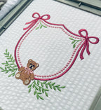 Teddy Bear Crest with Bows Ivy Greenery Monogram Frame, Machine Embroidery Design, 7 Sizes, PES DST+++ Incl Digital Instant Download