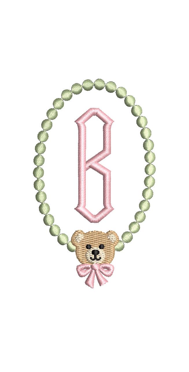 Mini Teddy Bear & Pearl Frame, Machine Embroidery Design, 4 Sizes, PES DST+++ Incl Digital Instant Download