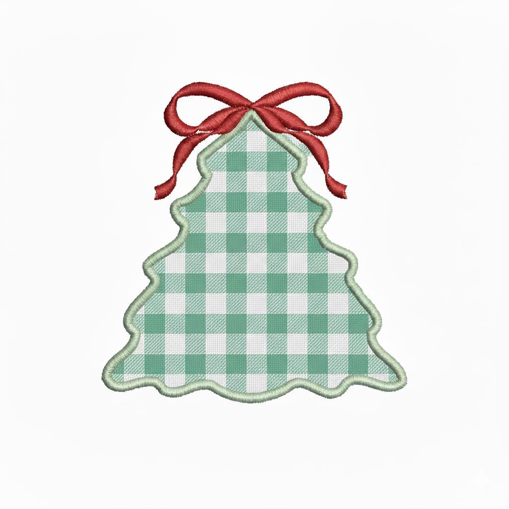 Applique Christmas Tree & Bow Crest Monogram Frame, Machine Embroidery Design, 6 Sizes, PES DST+++ Incl Digital Instant Download