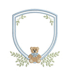 Teddy Bear Crest with Ivy Greenery Shield Monogram Frame, Machine Embroidery Design, 7 Sizes, PES DST+++ Incl Digital Instant Download